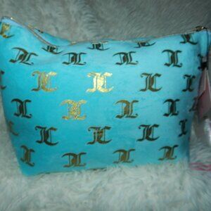 Juicy Couture Cosmetic Makeup Case Travel Velour Bag Blue Turquoise🆕📦🏃🏻💨🚚